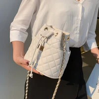 elegant female plaid bucket bag new high quality pu leather womens designer handbag lock chain shoulder messenger bags
