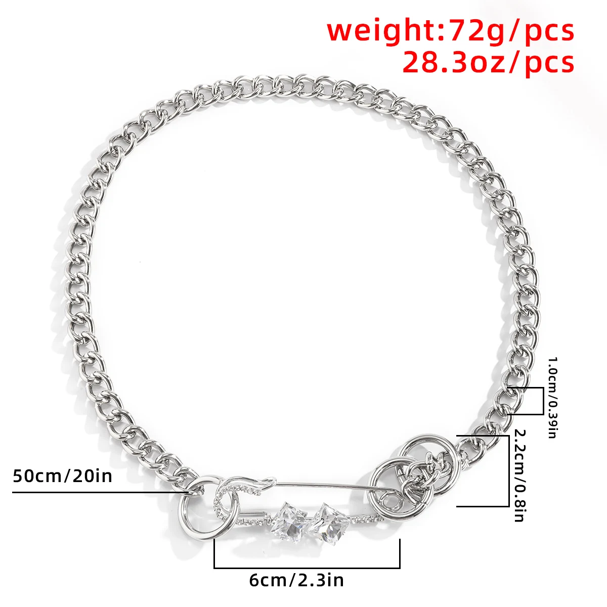 

Punk Luxury Crystal Paper Clip Pendant Necklace for Women Man Fashion Thick Iron Chain Necklace Gothic Choker Collier Jewelry