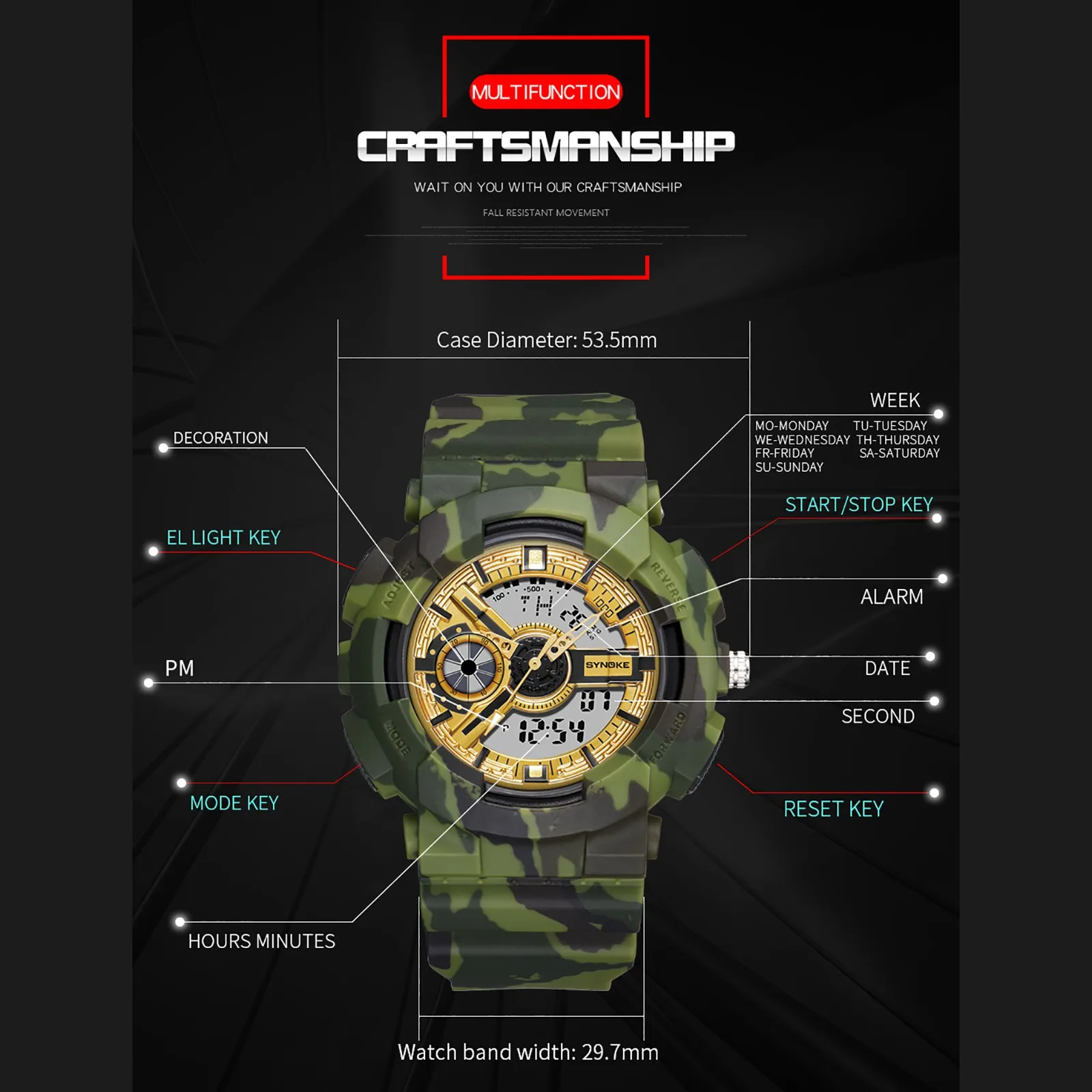 

New Sports Multifunctional Waterproof Luminous Watch Men's Digital Smart Watch Reloj Montre Hombre MontreRelogio Masculino