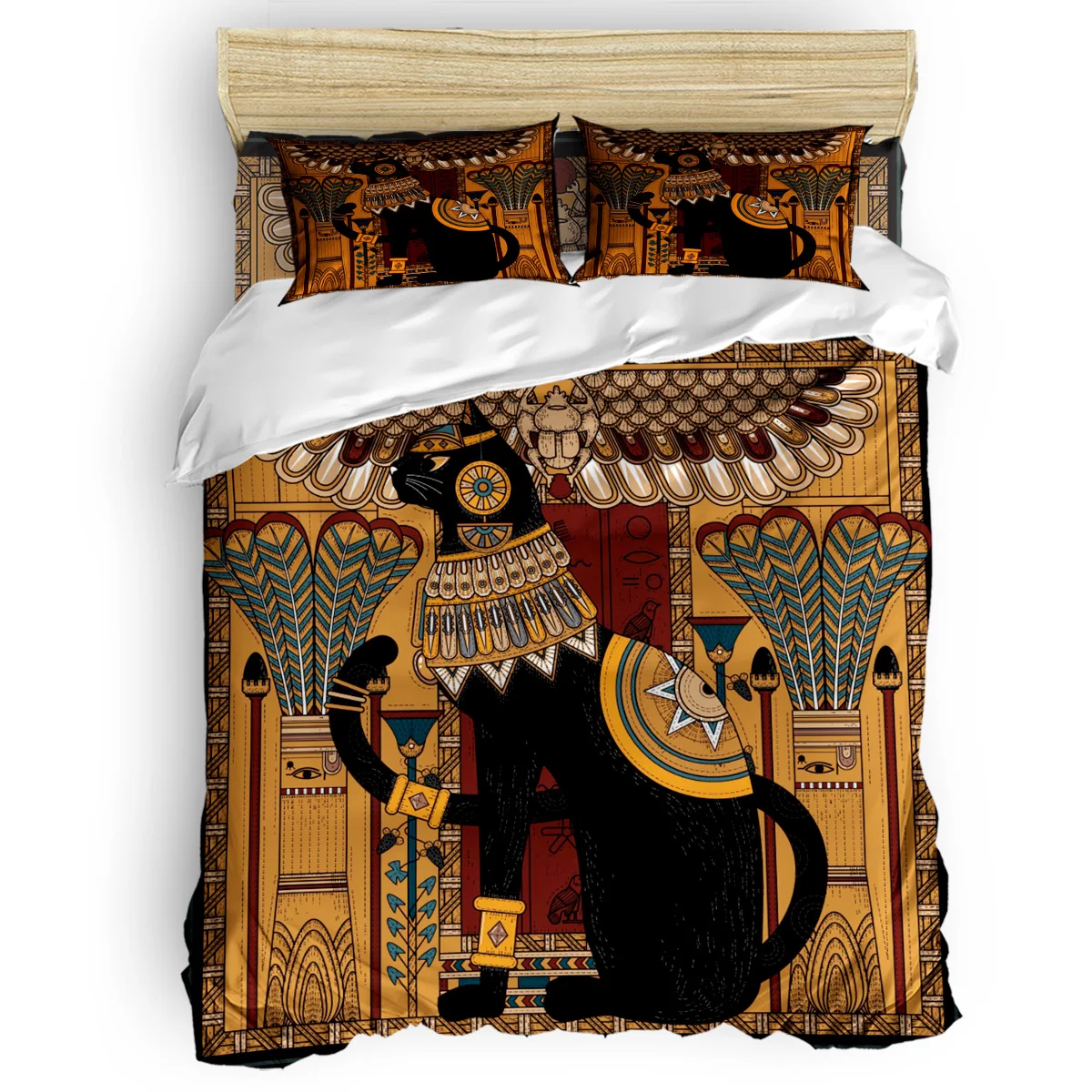 

Ancient Egypt Art Cat Feather Retro Duvet Cover Set Warm And Comfortable 2/3/4pcs Bedding Set Bed Sheet Pillowcases Cover Set