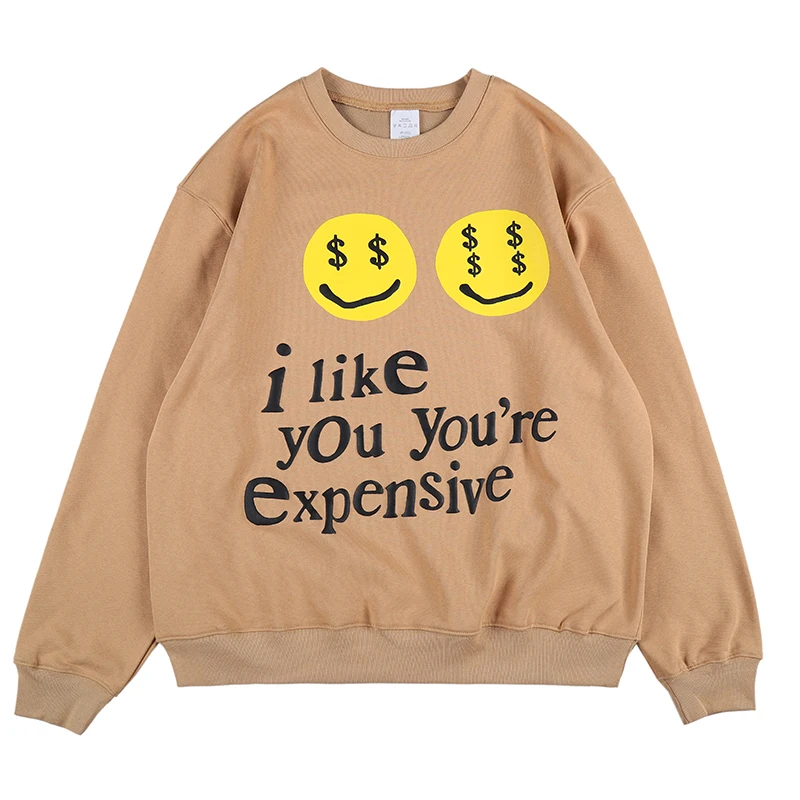 

High Street Smiley Letter Foam Kanye Hoodies Oversize O Neck Terry Casual Sweatshirt Mens Harajuku Baggy Casual Hoodie