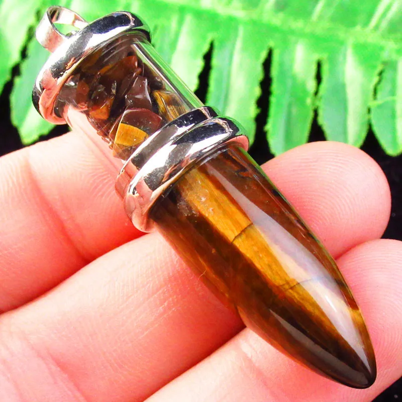 

Yellow Tiger Eye Gem Bottle Chips Bullet Pendant Bead 52x13mm