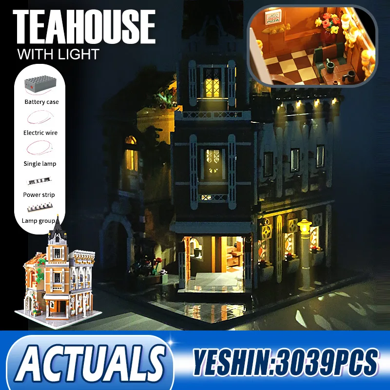 

Молд король 16026 уличные блоки MOC послеобеденный чай Ресторан модель строительные блоки кубики сборные игрушки для детей подарок на день рож...