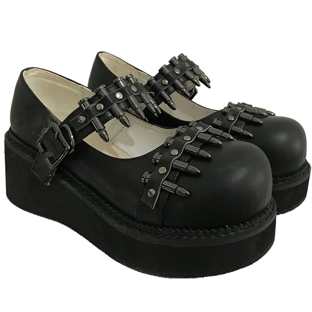 

Black Lolita Women Shoes Gothic Vintage Female Thin Shoes Girl Warhead Rivet Buckle Single Shoes Harajuku Retro Women Shoes