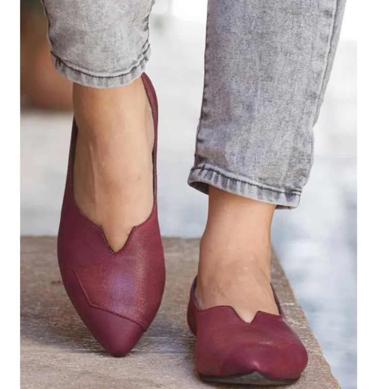

2021 New Spring Flat Shoes Women Casual Black Pointed Toe Genuine Leather Shallow Mouth Loafers Shoes Ladies Female Ballet Shoes