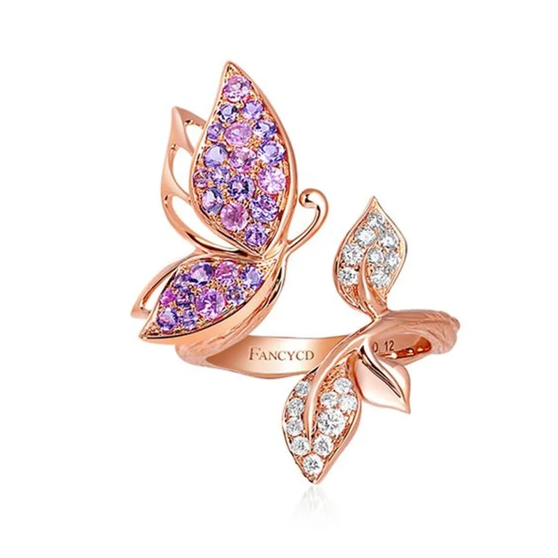 

Cute Geometric Trendy Rose Gold Butterfly Inlaid Zirconium Leaf Engagement Rings for Women Jewelry Accessories Wholesale