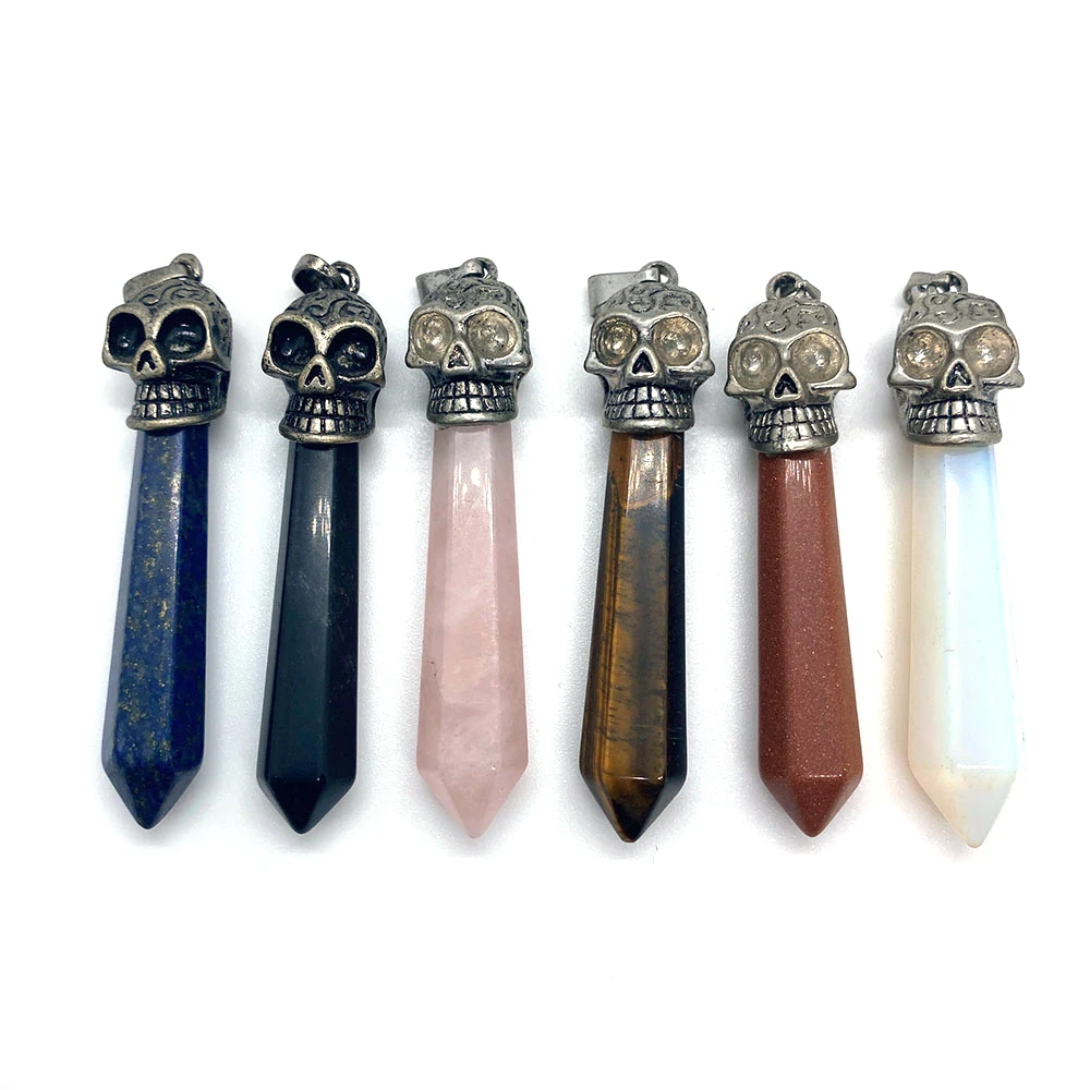 

10x64mm Natural Stone Polygonal Tiger's Eye Stone Lapis Lazuli Charm Pendant for Making DIY Jewelry Making Necklace Bracelets