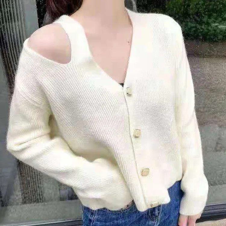 

Winter new fashion loose sweater coat women's knitted cardigan top White
