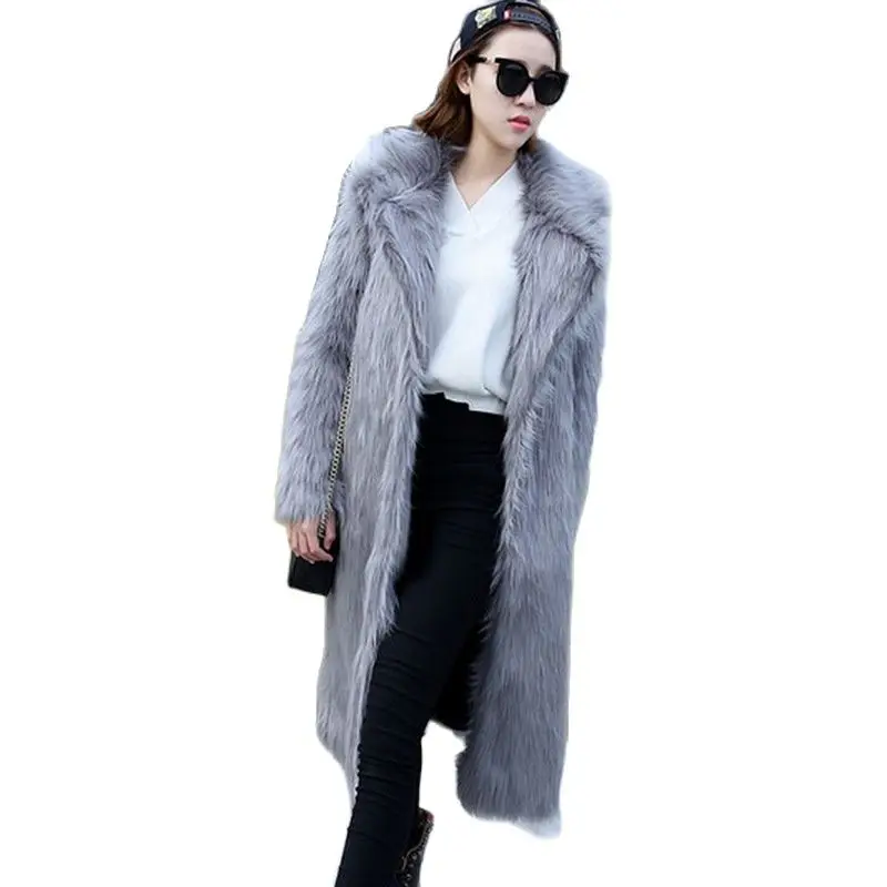 S-6XL New Fashion New environmental protection artificial Fox fur long Coat Thick fur Trench Coat Women Faux Fur Winter Clothes