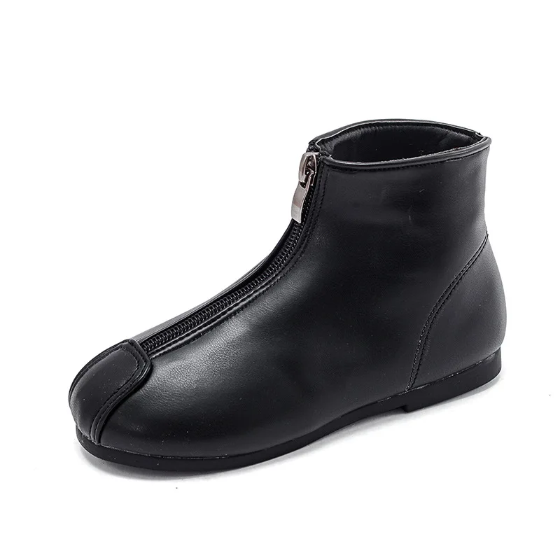 

COZULMA 2020 Children Autumn Retro Ankle Boots Kids Girls Zip Non-Slip Fashion Boots High Leather Shoes Size 21-30