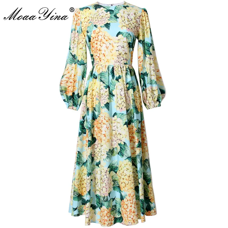 

MoaaYina 2021 богемное платье для отпуска, новое Хлопковое платье, женское модное дизайнерское летнее платье средней длины с рукавами-фонариками ...