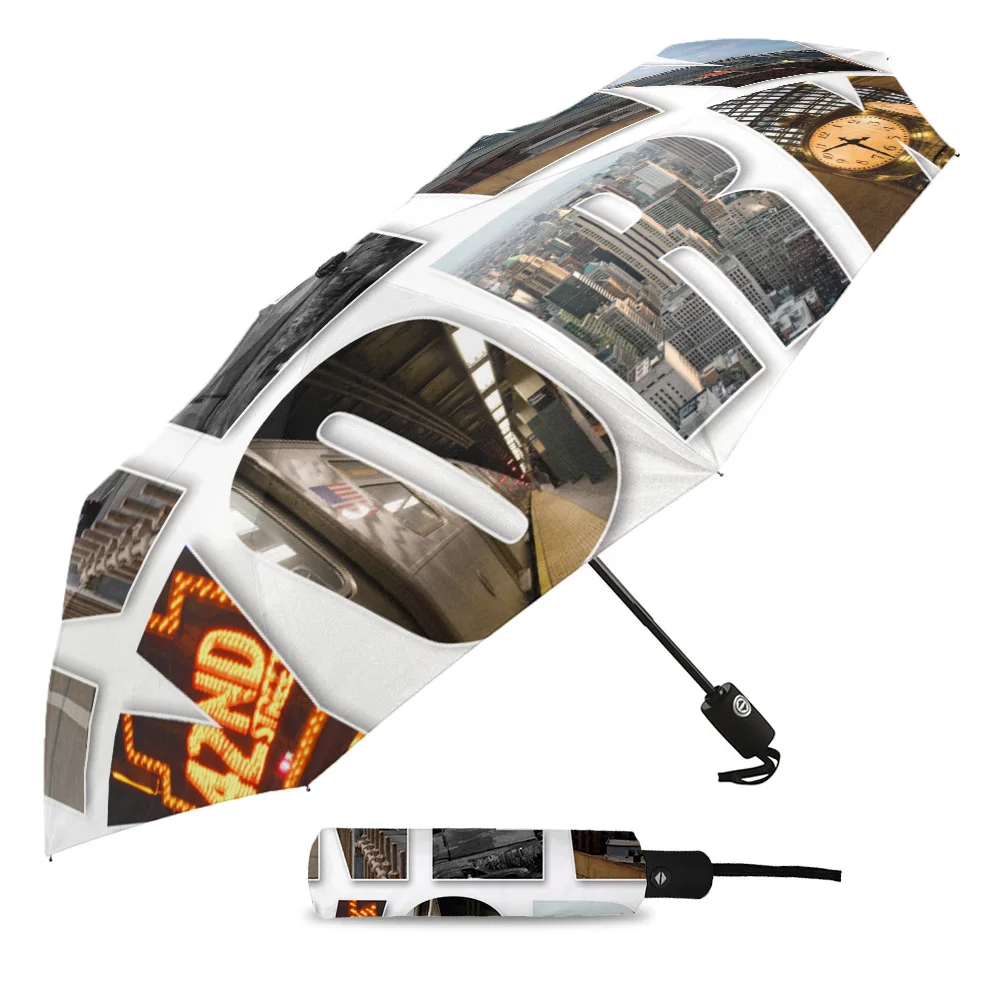 New York English Text Landscape Foldable Automatic Umbrella Luxury Men and Women Waterproof | Дом и сад
