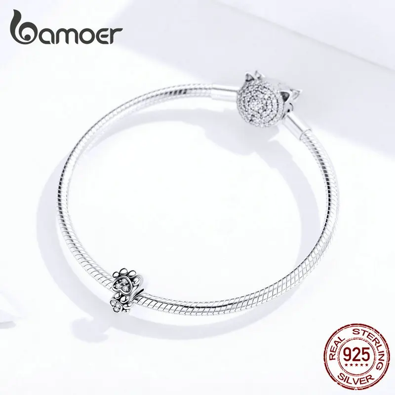 Bamoer Pet's Footprint стопор Шарм для женщин серебряный 925 браслет DIY Подвески для изготовления украшений с силиконовым SCC1312