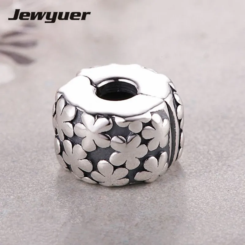 

100% 925 sterling silver jewelry charms flowers clip clasp beads fit charm bracelets DIY for women Fine jewelry jewyuer KT005