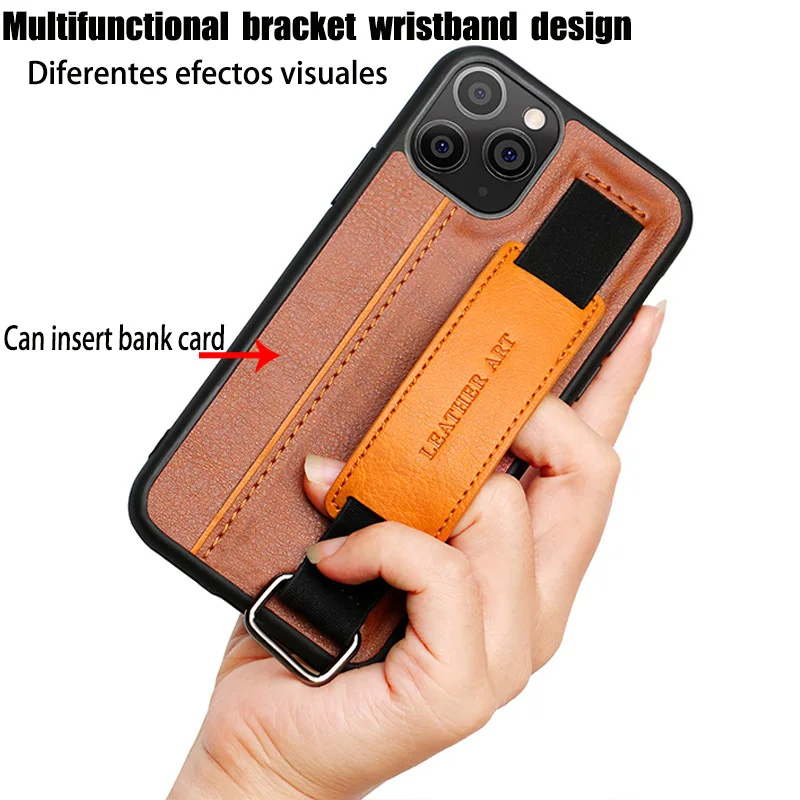 Кожаный чехол с ремешком на запястье для iPhone 11 pro max подставка iphone 12 6 6s 7 8 plus x xr xs