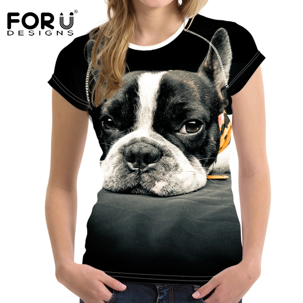 

FORUDESIGNS Cute 3D Tummy Pug Dog T-shirt Women Black Friday T shirts Animal Print Summer Short Sleeve Tee Top Woman Shirt Crop