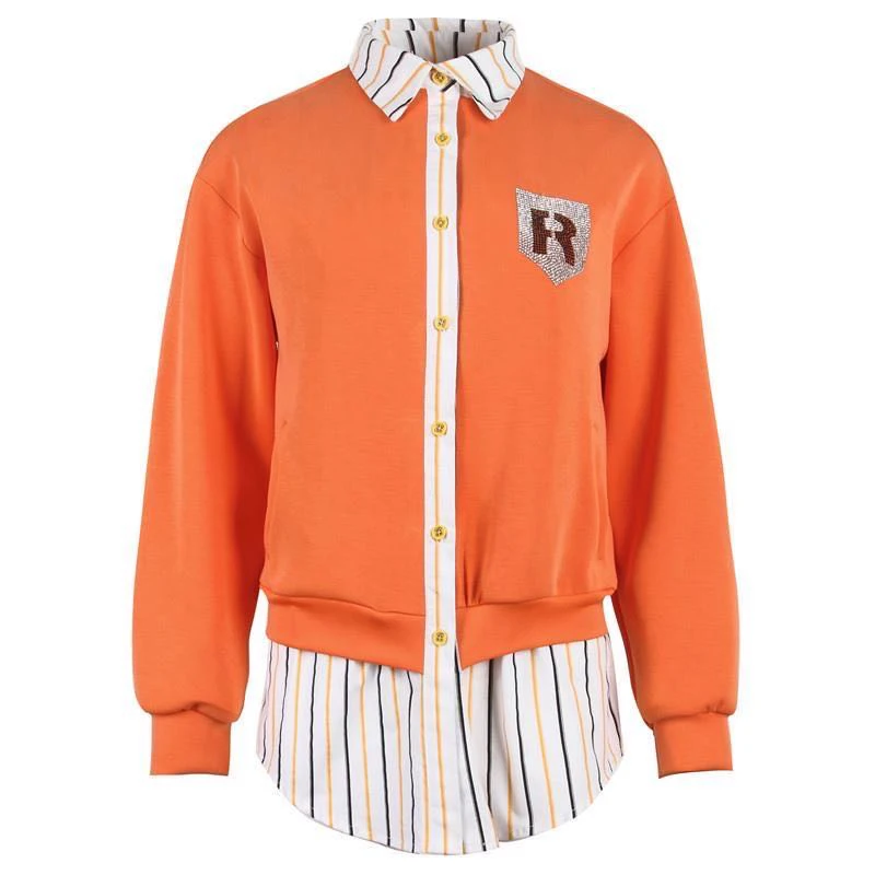 

New fake two-piece striped stitching long-sleeved short jacket spring and autumn European and American jacket women's jacket