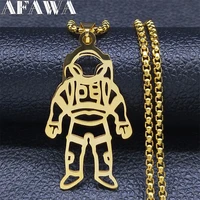2022 space astronaut stainless steel chain necklace womenmen gold color long necklaces jewelry collier inoxydablen4244s01