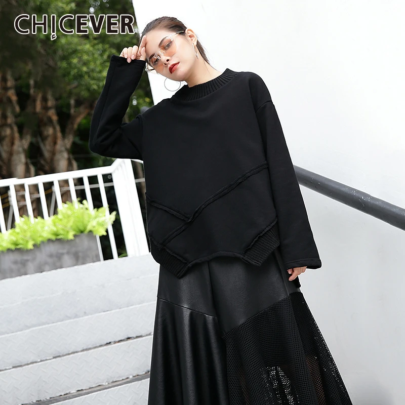 CHICEVER Весенняя Толстовка для женщин топ свободный большой размер подол неровный