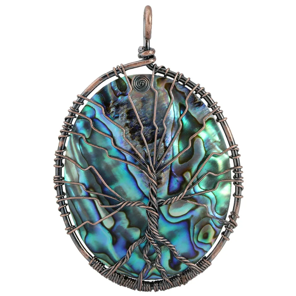 

Oval Abalone Shell Twine Tree of Life Pendant Handmade Copper Wire Wrapped Reiki Symbol Jewelry