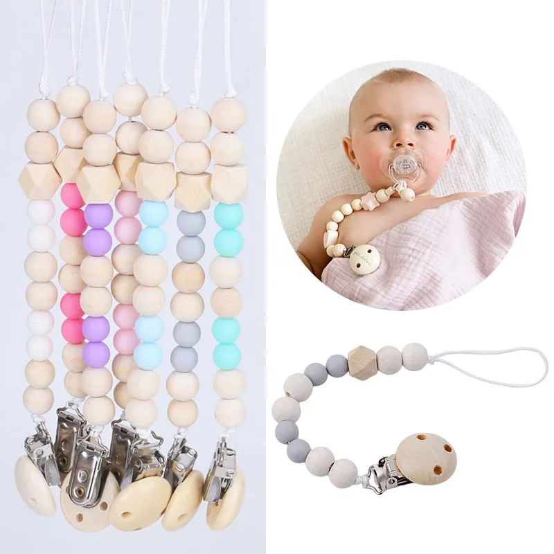 Новинка зажим для соски-пустышки цепочка с деревянными бусинами безопасный
