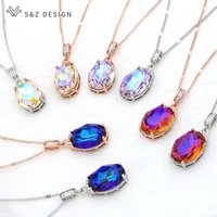 sz design fashion elegant luxury oval large crystal pendant necklace for women girl wedding party jewelry 585 rose gold chain