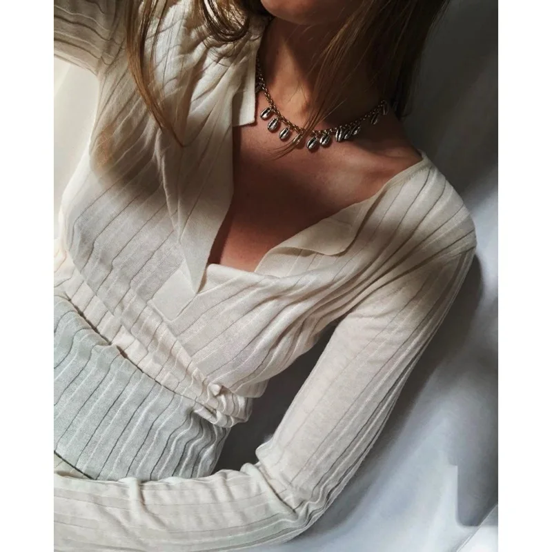 

Women Knit Deep V Sweater Pit Striped Slim Long Sleeve Solid Color Thin Ladies Early Autumn New 2021 Knitted Pullover Bottoming