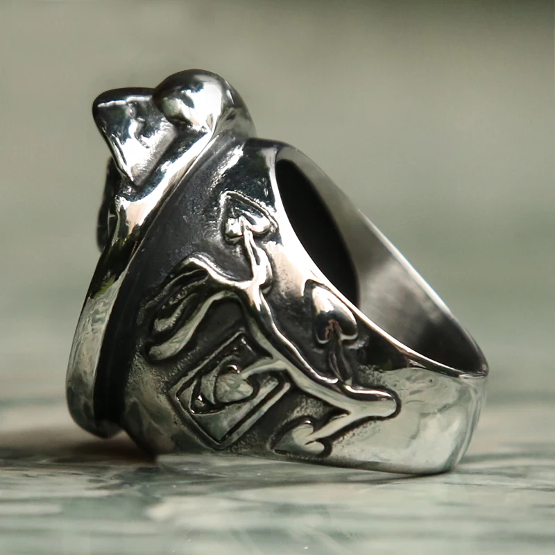 Vintage Huge Heavy Cool Skull Ring 316L Stainless Steel Double Guns Big Male Gothic Punk Biker Jewelry Size 8-14 | Украшения и