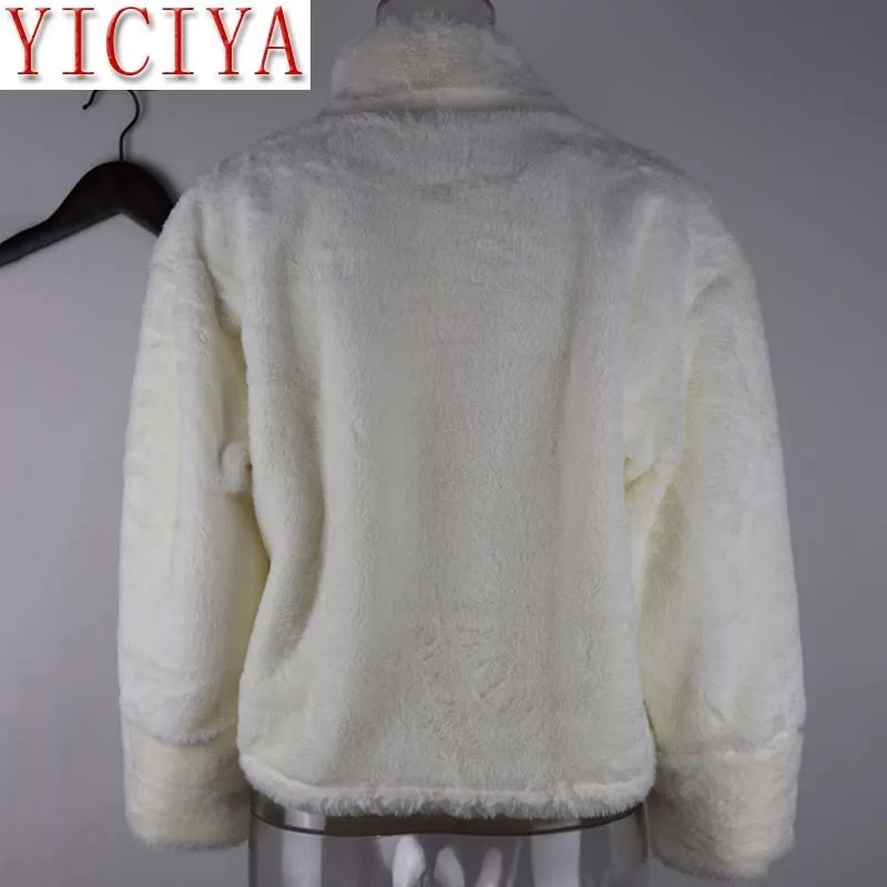 

Fashion Fall Winter Sale White Faux Rabbit Fur Outerwear Solid Turtleneck Oversized Women Coat Shaggy Comfort Long Sleeve Warm