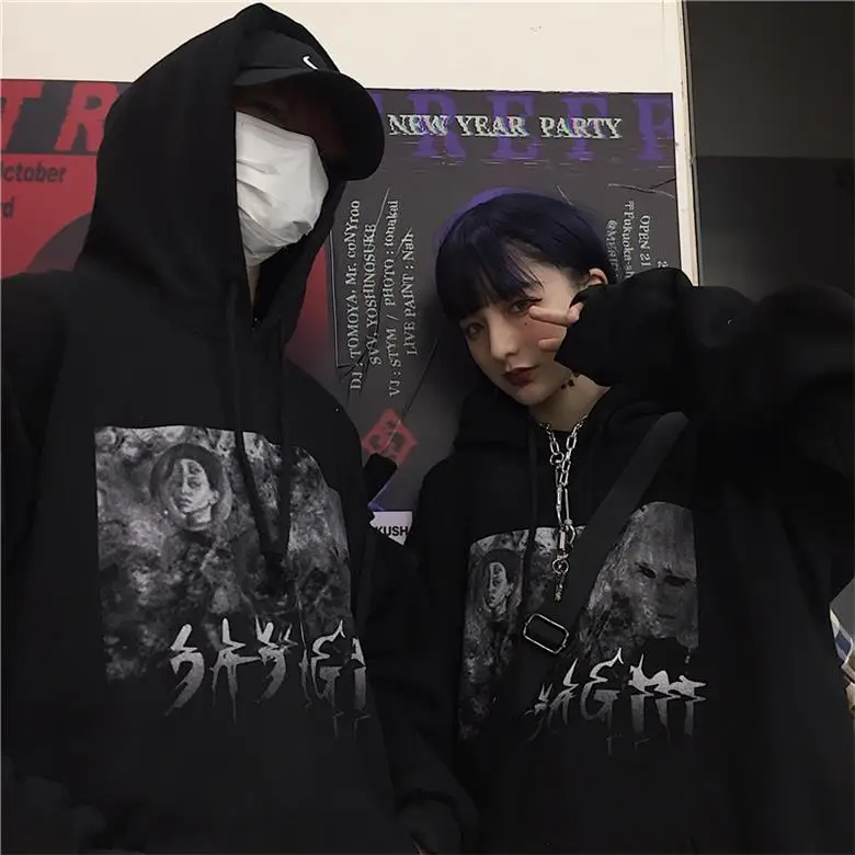 

Худи в готическом стиле для мужчин и женщин, винтажная Толстовка в стиле хип-хоп оверсайз, уличная одежда в стиле Харадзюку, Свитшот в стиле ...