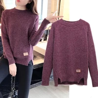 2019 women sweaters and pullovers autumn winter long sleeve pull femme solid pullover female casual short knitted sweater