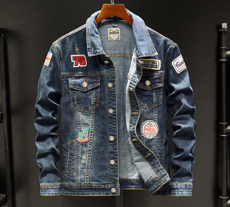 Джинсовая куртка мужская в стиле пэчворк уличная одежда из денима весна|Мужские
