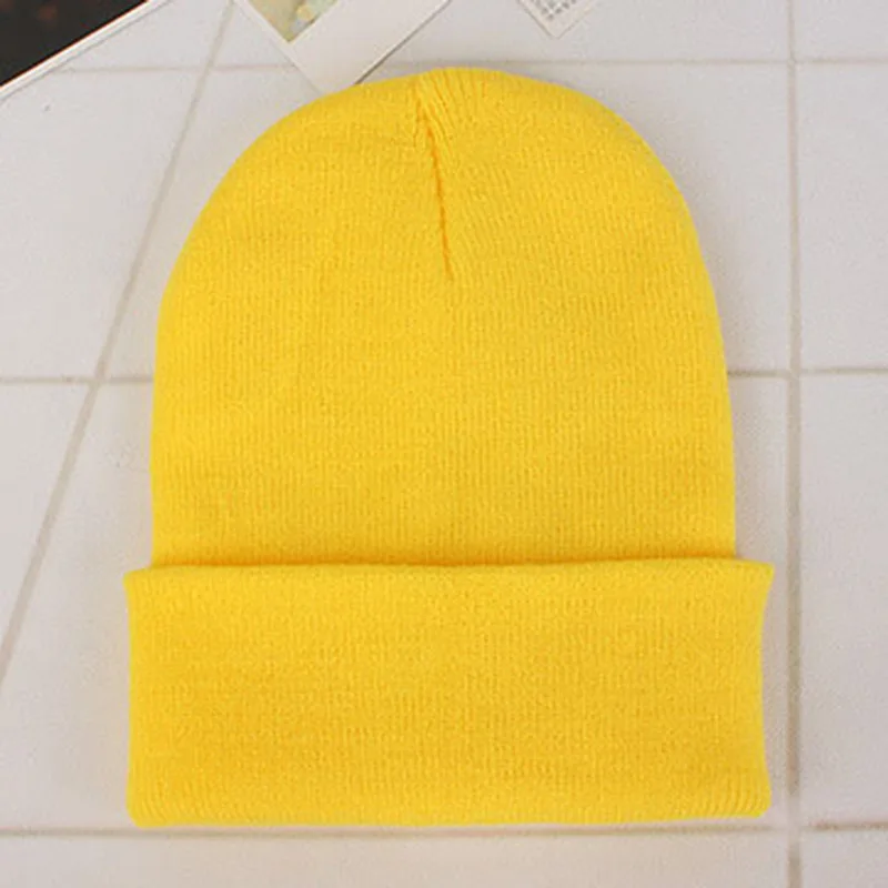 SOLID COLOR yellow Модные зимние шляпы, бини для женщин, вышивка в виде листьев, вязанная крючком теплая шапка, женские одноцветные Лыжные шапки в стиле хип-хоп - Цвет: SOLID COLOR yellow
