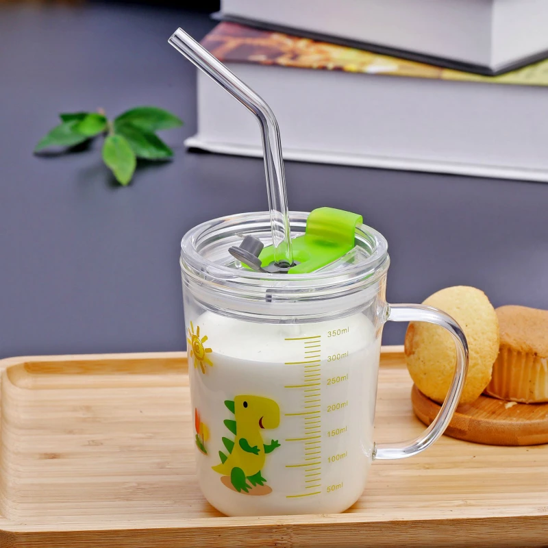 350 мл Милая мультяшная молочная чашка динозавр КИТ соломенная стеклянная детская