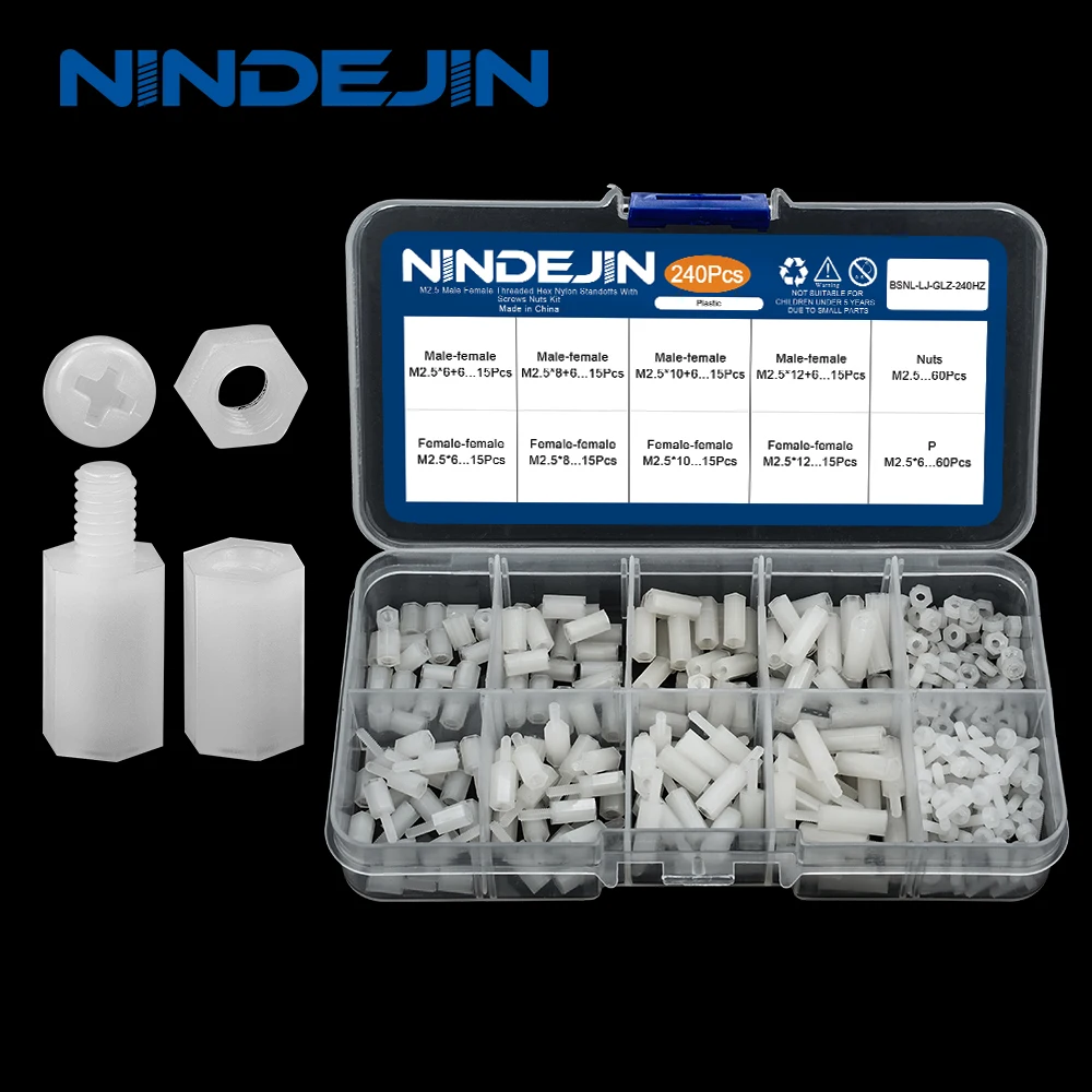 NINDEJIN нейлоновый шестигранный противостояние мужской женский противостоящий разделитель Ассортимент Комплект изоляция Белый Нейлоновый болт и гайка материнская плата PCB противостояние - изображение