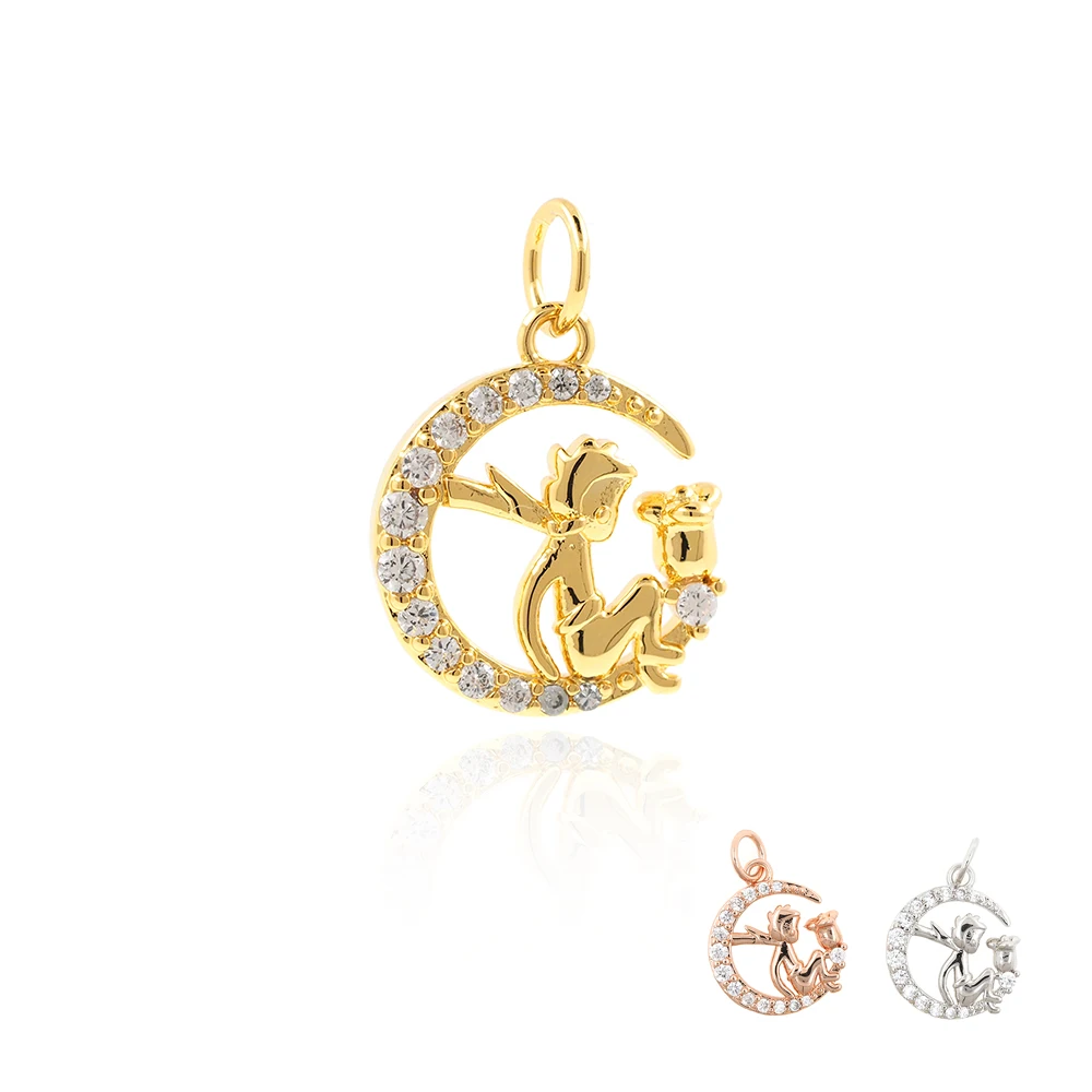

Angel Necklace Brass Zircon Moon Pendant Bracelet Charm DIY Jewelry Making Accessories