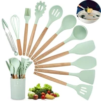 kitchen cooking utensil set silicone cooking baking tools set bpa free nonstick cookware with container wooden utensils