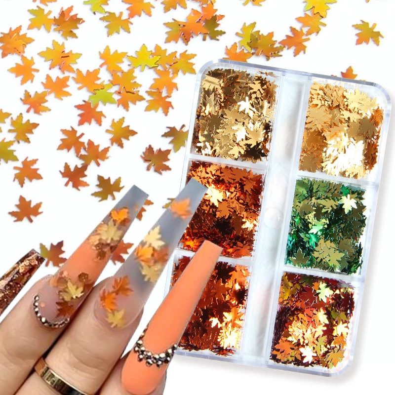 

Holographic Maple Leaves Nail Art Glitter Sequins Laser Maple Leaf Paillette Flake Autumn Manicure 3D Nails Decoration