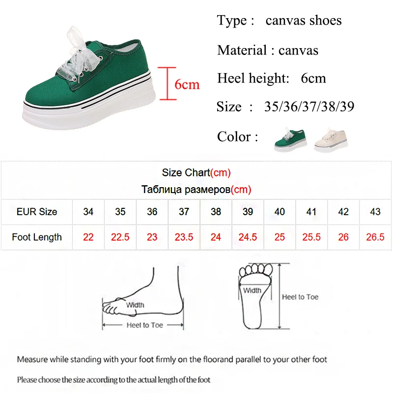 

Pop Canvas Lace Up Flat Platform Shoes Women Nice Spring Thick Bottom Casual Flats Woman Height Increased Vulcanize Shoes