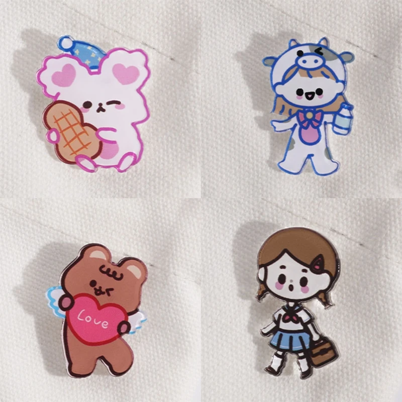 

7Pcs Cute Animal Cat Dog Girl Boy Bear Rabbit Harajuku Acrylic Brooch Clothes Badge Kids Backpack Icon Brooches Pins