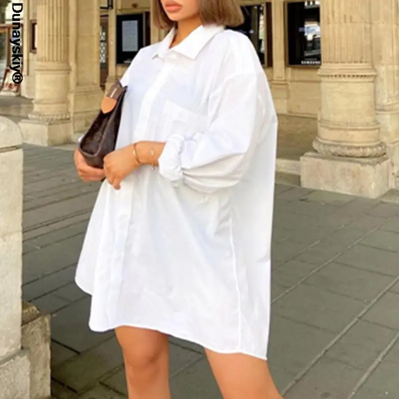 

2021 Autumn Long Sleeve Loose Blouse Shirt Women Elegant White Button Turn Down Collar Casual Oversized Shirt Vintage Top