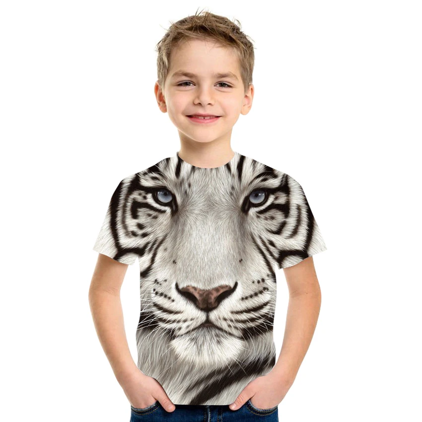 

2021 Summer Girls Boys 3D Printing Milk Silk Fabric Animal Pattern Casual Loose T-shirt 4T-16T Size