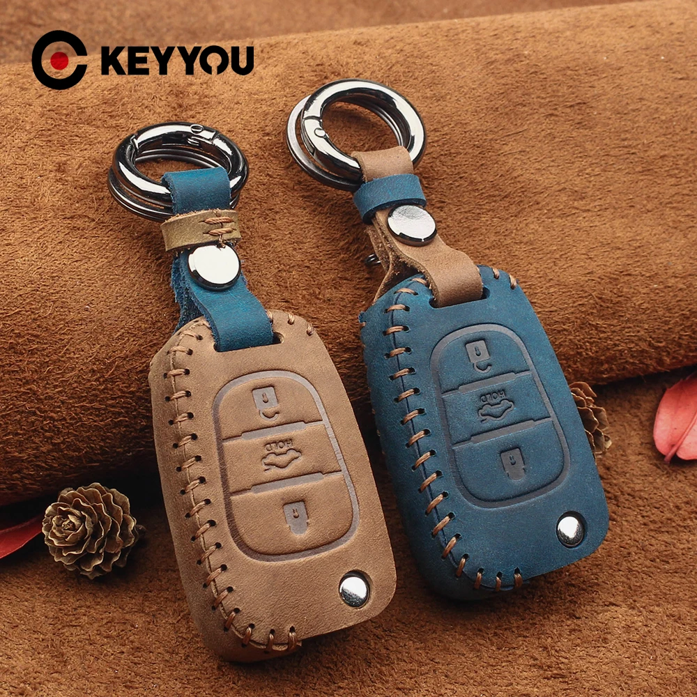 

KEYYOU 5x For Kia RIO K2 K5 Sportage Sorento Leather Remote Key Case For Hyundai i20 i30 i35 iX20 iX35 Solaris Verna 3 Buttons