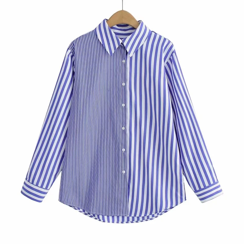 

Женская полосатая блузка LD Helly, черно-белая блузка в стиле пэчворк с отворотами и длинными рукавами, лето 2021