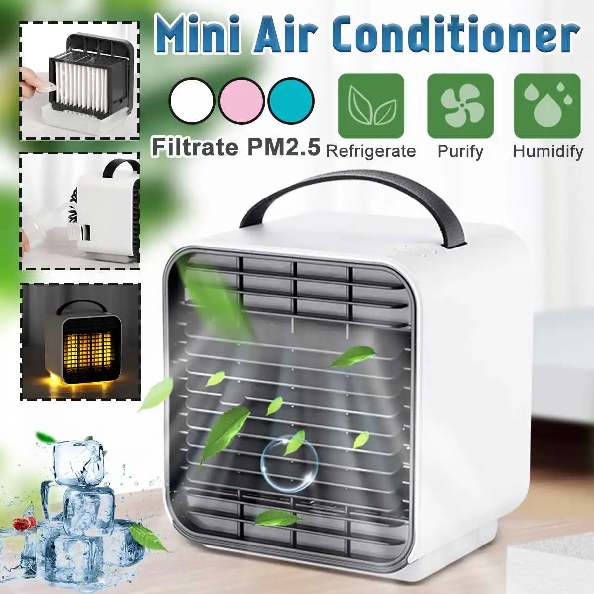 

Portable Mini USB Air Conditioner Fan 3 Speeds Adjustable Air Cooler Quiet Cooling Mist Fan Desktop Humidifier Purifier for Home