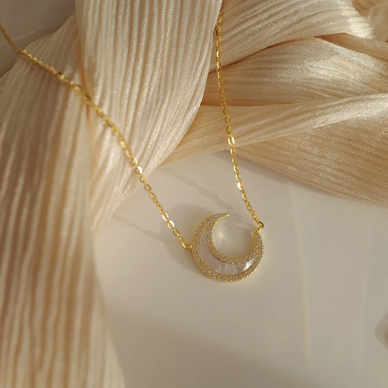 

Gold Color Moon Necklace For Women 2021 New Jewelry Shell Pendant Chain Necklace Luxury Design Choker Korea Europe Elegant Style