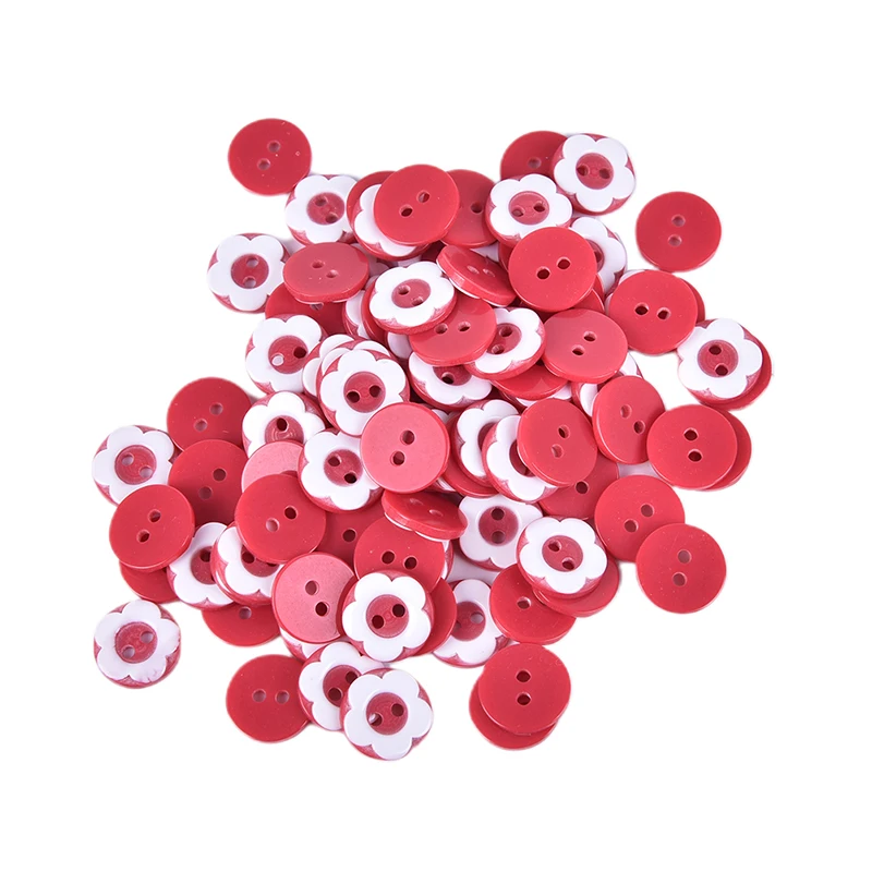 

100pcs Round Flower Shape Mixed Colors Dyed Resin Buttons Coat Sweater Button Sewing Decorative Clothes Accessories