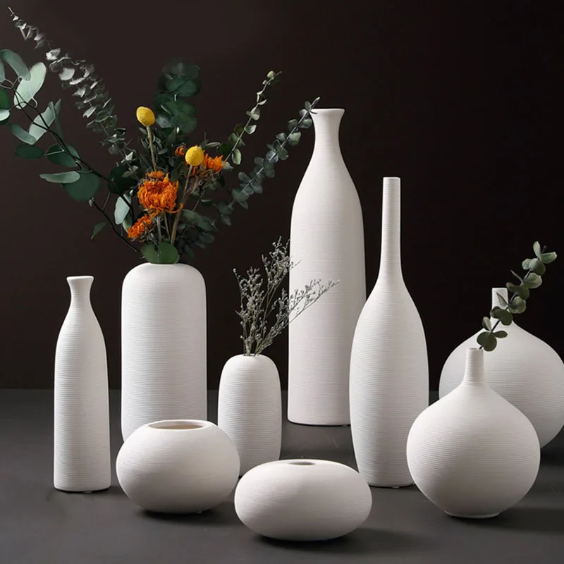 

Nordic Classic Dining Room Porcelain White Vegetarian Ceramic Vases Decoration Accessories Vases for Interior Living Room Gift