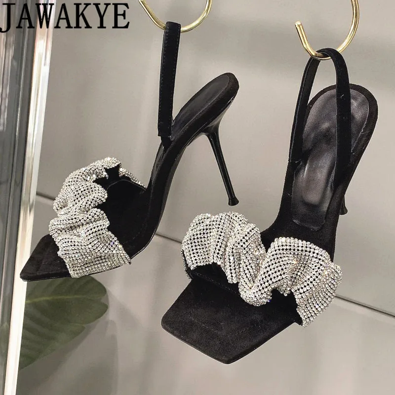 

Summer Sexy Slim High Heel Crystal Sandal Women Bling Bling Inlaid Small Gravel Slingback shoes Luxury Brand Wedding Party Shoes