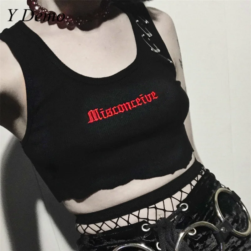 Женский Готический жилет с вышивкой и надписью | Женская одежда